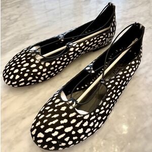 J. Crew Andi Strappy Ballet Flats Black White Printed Calf Hair New in Box 9.5